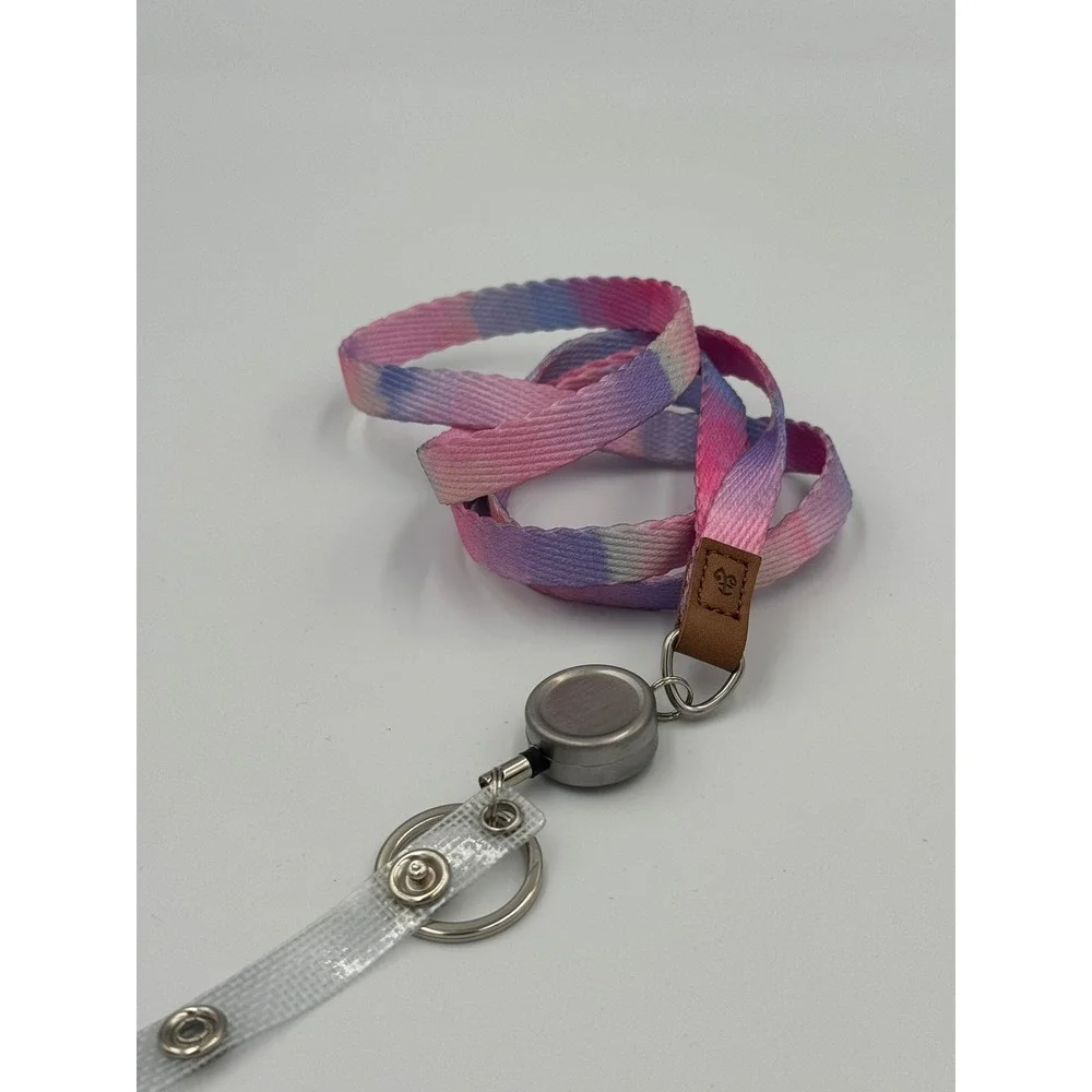 Tie Dye Retractable Badge Reel Lanyard Pink Purple Blue Fleur-de-lis Accent‎